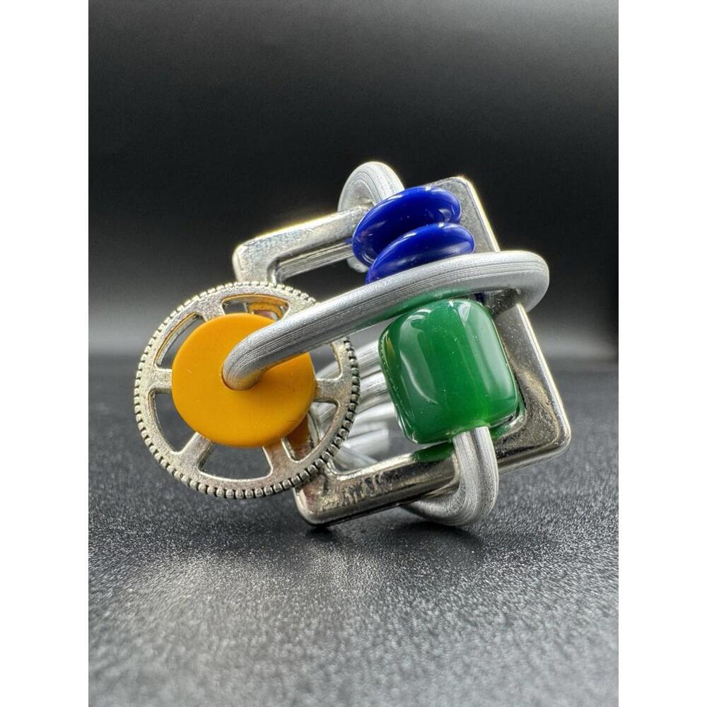 Handmade Bauhaus Inspired Aluminum Puzzle Ring Argentine Designer Multi Color NM